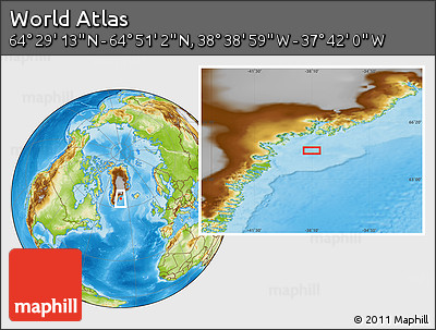 Physical Location Map of the Area around 64° 40' 8" N, 38° 10' 29" W