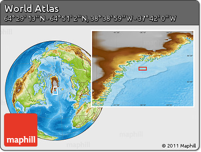 Physical Location Map of the Area around 64° 40' 8" N, 38° 10' 29" W