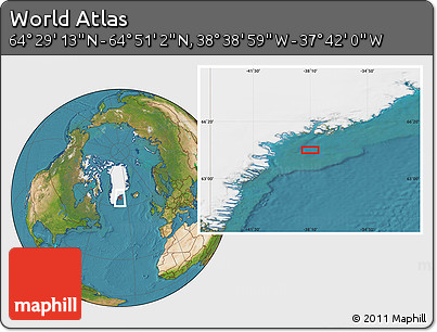 Satellite Location Map of the Area around 64° 40' 8" N, 38° 10' 29" W