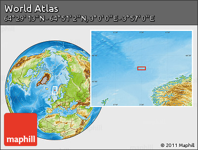 Physical Location Map of the Area around 64° 40' 8" N, 3° 28' 30" E