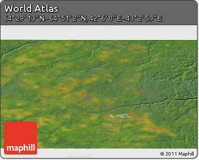 Satellite 3D Map of the Area around 64° 40' 8" N, 42° 34' 30" E