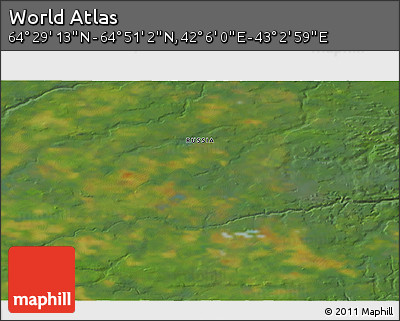 Satellite 3D Map of the Area around 64° 40' 8" N, 42° 34' 30" E