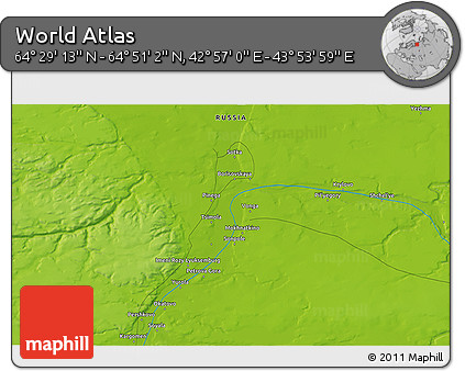 Physical 3D Map of the Area around 64° 40' 8" N, 43° 25' 29" E
