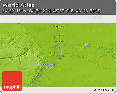Physical 3D Map of the Area around 64° 40' 8" N, 43° 25' 29" E