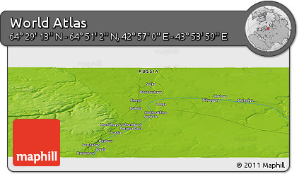 Physical Panoramic Map of the Area around 64° 40' 8" N, 43° 25' 29" E