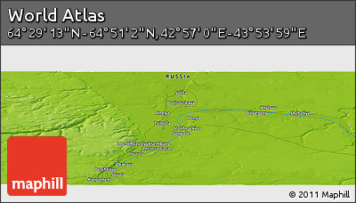 Physical Panoramic Map of the Area around 64° 40' 8" N, 43° 25' 29" E