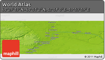 Physical Panoramic Map of the Area around 64° 40' 8" N, 43° 25' 29" E