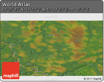 Satellite 3D Map of the Area around 64° 40' 8" N, 44° 16' 29" E