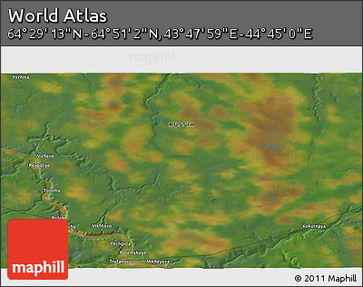 Satellite 3D Map of the Area around 64° 40' 8" N, 44° 16' 29" E