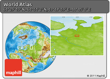 Physical Location Map of the Area around 64° 40' 8" N, 44° 16' 29" E
