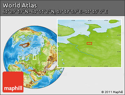 Physical Location Map of the Area around 64° 40' 8" N, 44° 16' 29" E