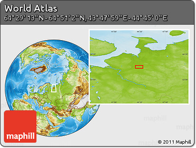 Physical Location Map of the Area around 64° 40' 8" N, 44° 16' 29" E