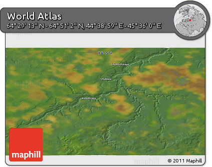 Satellite 3D Map of the Area around 64° 40' 8" N, 45° 7' 30" E