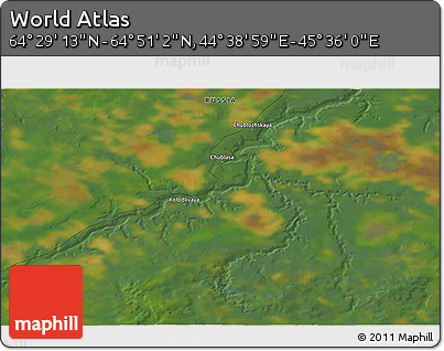 Satellite 3D Map of the Area around 64° 40' 8" N, 45° 7' 30" E