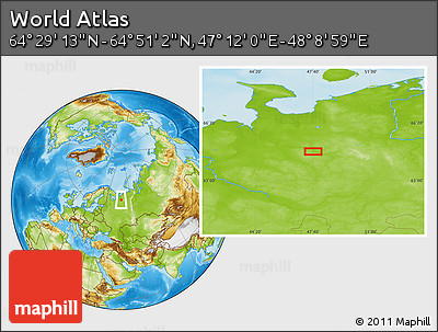 Physical Location Map of the Area around 64° 40' 8" N, 47° 40' 29" E