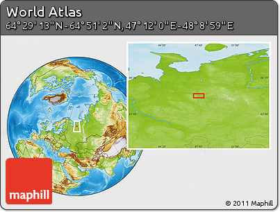Physical Location Map of the Area around 64° 40' 8" N, 47° 40' 29" E