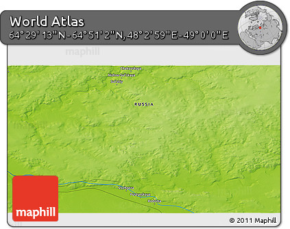 Physical 3D Map of the Area around 64° 40' 8" N, 48° 31' 29" E