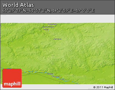 Physical 3D Map of the Area around 64° 40' 8" N, 48° 31' 29" E