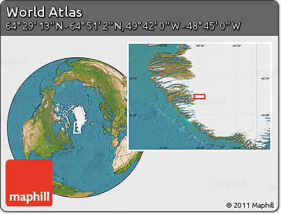 Satellite Location Map of the Area around 64° 40' 8" N, 49° 13' 30" W
