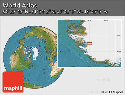 Satellite Location Map of the Area around 64° 40' 8" N, 49° 13' 30" W