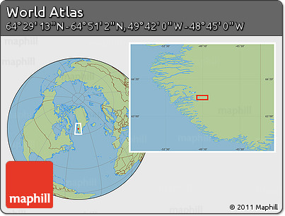 Savanna Style Location Map of the Area around 64° 40' 8" N, 49° 13' 30" W