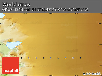 Physical Map of the Area around 64° 40' 8" N, 49° 13' 30" W