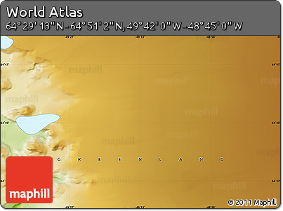 Physical Map of the Area around 64° 40' 8" N, 49° 13' 30" W