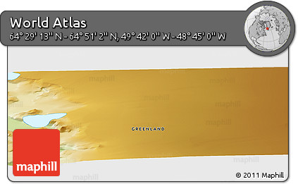 Physical Panoramic Map of the Area around 64° 40' 8" N, 49° 13' 30" W