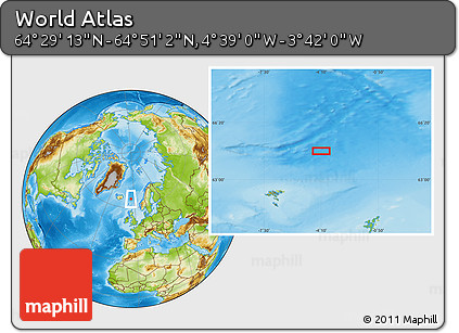 Physical Location Map of the Area around 64° 40' 8" N, 4° 10' 30" W