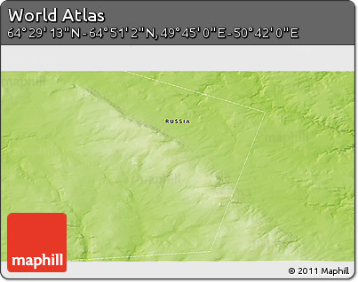 Physical 3D Map of the Area around 64° 40' 8" N, 50° 13' 30" E