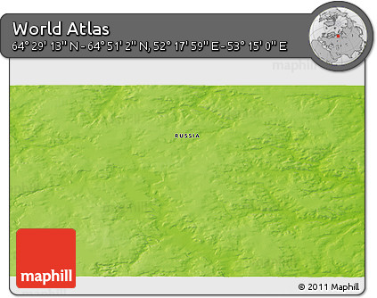 Physical 3D Map of the Area around 64° 40' 8" N, 52° 46' 29" E