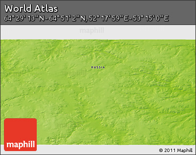 Physical 3D Map of the Area around 64° 40' 8" N, 52° 46' 29" E