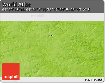 Physical 3D Map of the Area around 64° 40' 8" N, 52° 46' 29" E