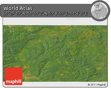 Satellite 3D Map of the Area around 64° 40' 8" N, 53° 37' 30" E