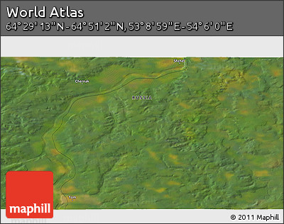 Satellite 3D Map of the Area around 64° 40' 8" N, 53° 37' 30" E