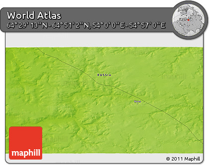 Physical 3D Map of the Area around 64° 40' 8" N, 54° 28' 30" E