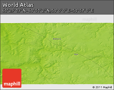 Physical 3D Map of the Area around 64° 40' 8" N, 54° 28' 30" E