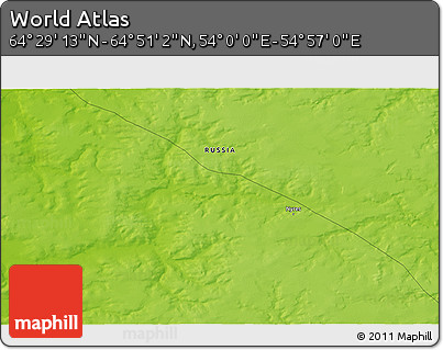 Physical 3D Map of the Area around 64° 40' 8" N, 54° 28' 30" E