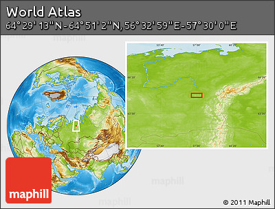 Physical Location Map of the Area around 64° 40' 8" N, 57° 1' 29" E