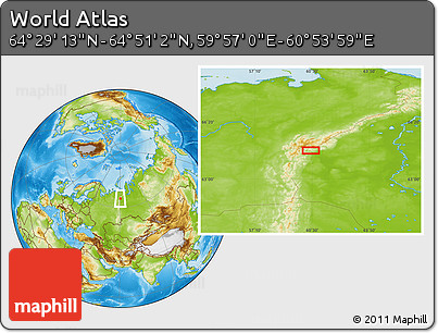 Physical Location Map of the Area around 64° 40' 8" N, 60° 25' 29" E