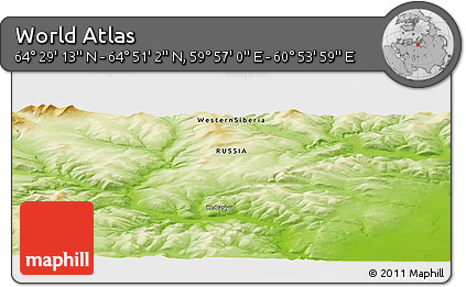 Physical Panoramic Map of the Area around 64° 40' 8" N, 60° 25' 29" E
