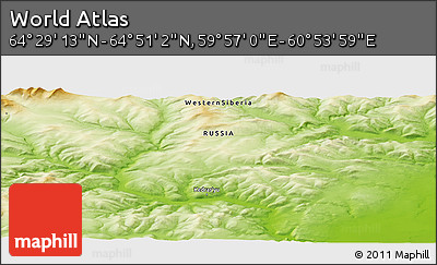 Physical Panoramic Map of the Area around 64° 40' 8" N, 60° 25' 29" E