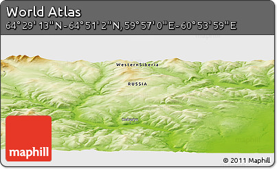 Physical Panoramic Map of the Area around 64° 40' 8" N, 60° 25' 29" E
