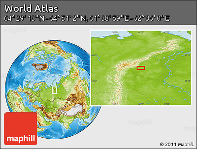 Physical Location Map of the Area around 64° 40' 8" N, 62° 7' 30" E