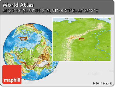 Physical Location Map of the Area around 64° 40' 8" N, 62° 7' 30" E
