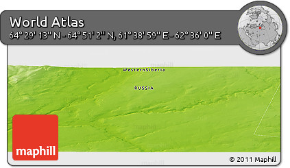 Physical Panoramic Map of the Area around 64° 40' 8" N, 62° 7' 30" E
