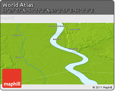 Physical 3D Map of the Area around 64° 40' 8" N, 65° 31' 30" E