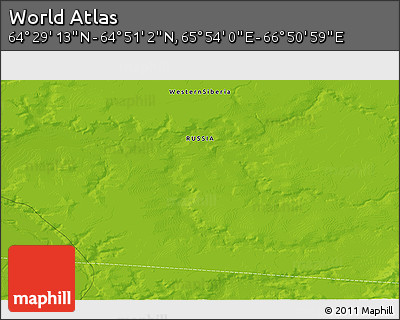Physical 3D Map of the Area around 64° 40' 8" N, 66° 22' 30" E