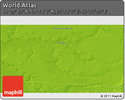 Physical 3D Map of the Area around 64° 40' 8" N, 66° 22' 30" E