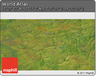 Satellite 3D Map of the Area around 64° 40' 8" N, 68° 4' 29" E